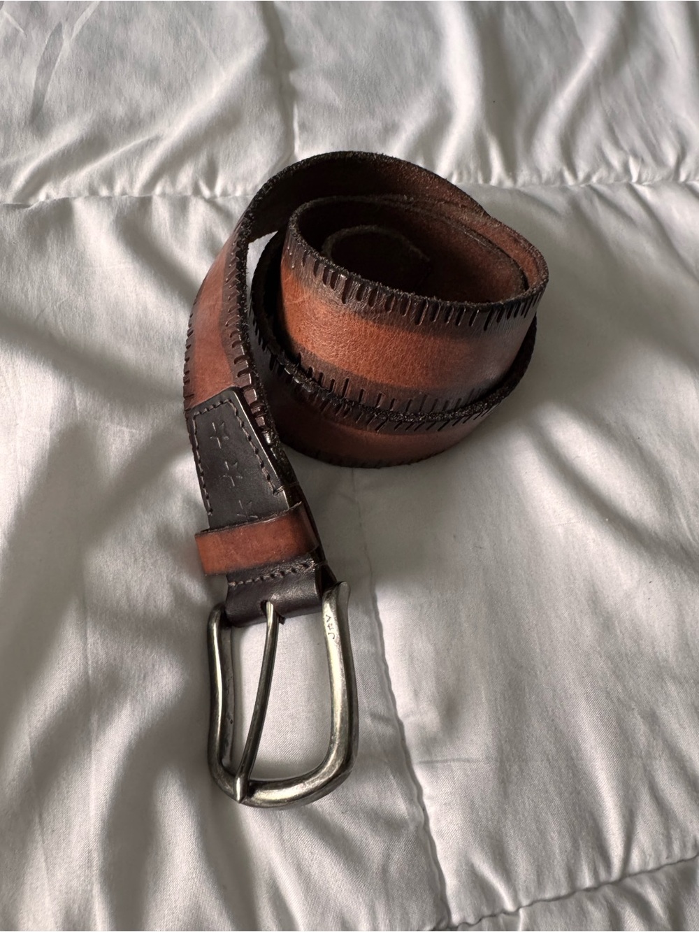 John Varvatos Brown Leather Notched Belt